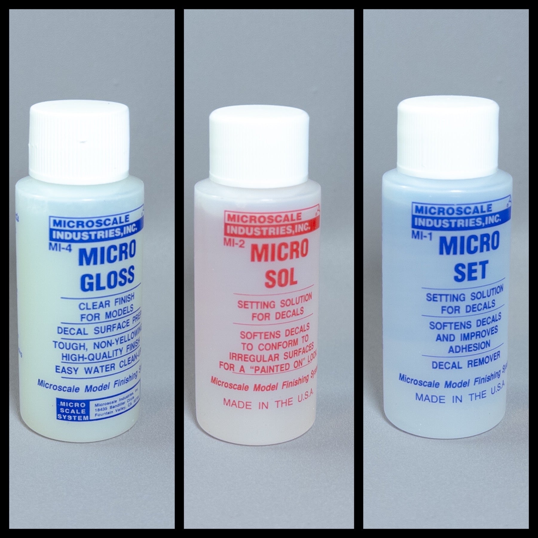 Microscale Industries Decal Solutions (Micro Set, Sol & Gloss) – JONAK Toys